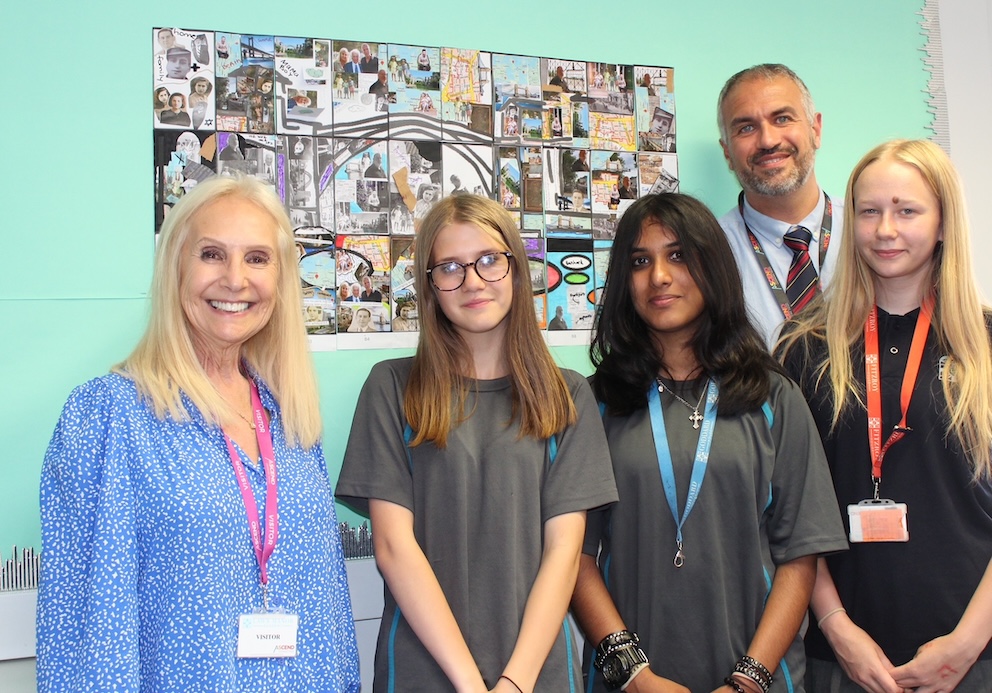From l r angela cohen with pupils katie, crystal & olivia and andy bull of lawn manor academy