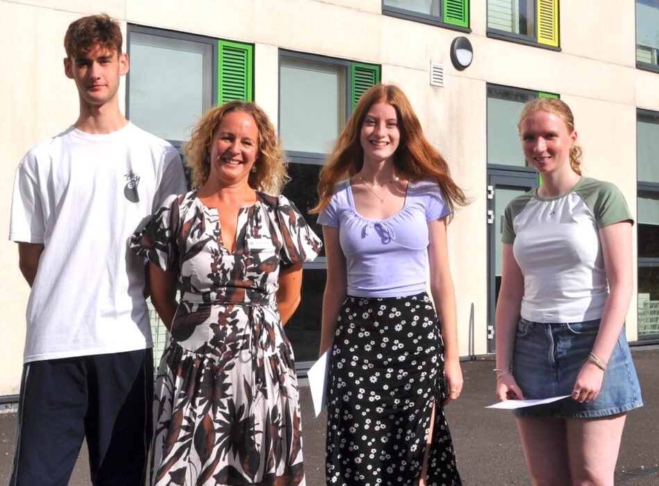 2. harry, lottie and lucy with mrs george at results day St Gregory's
