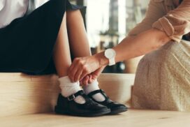 Hands,,child,and,tie,school,shoes,with,mom,from,help,