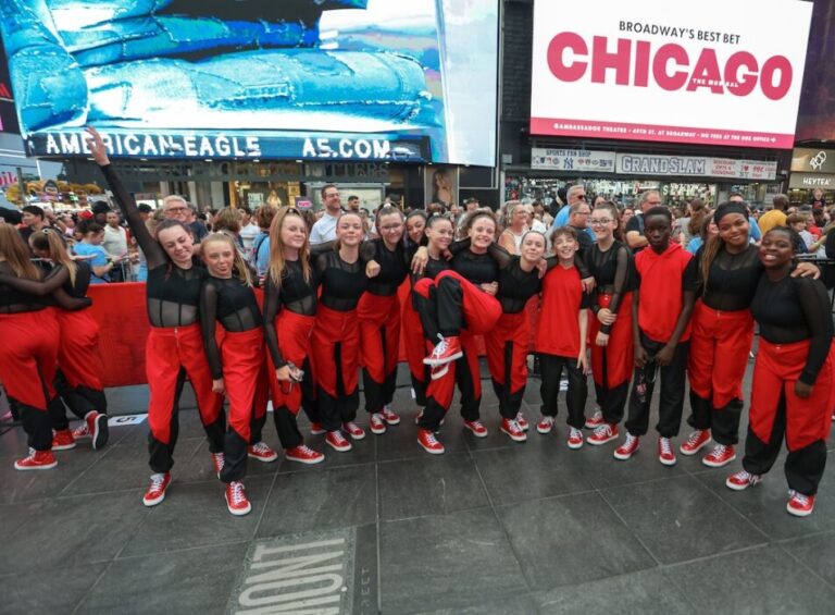 Lawn manor academy pupils get ready to dance at times square resized