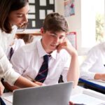 School boy and teacher in Radstock Somerset