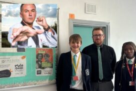 Martial artist Matt Feddes with depouty head at Lawn Manor School