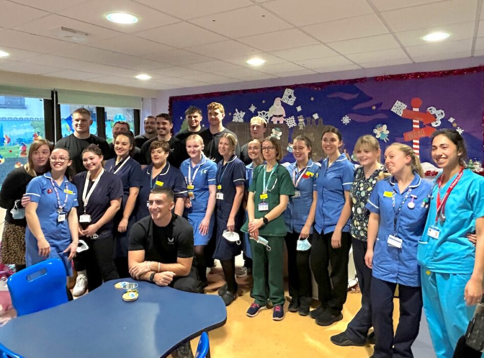 Bath Rugby visited the children's ward at the Royal United Hospital in Bath