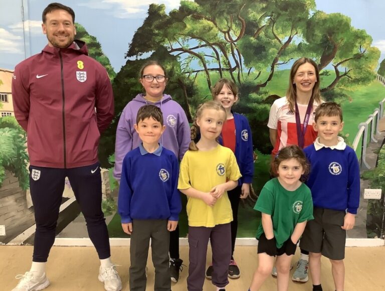 Paralympic athletes Katrina Hart and Jack Rutter visit Farmborough Church Primary School near Bath to inspire pupils through sport and fitness.