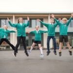 Pupils outside the new energy-efficient classrooms at St Keyna Primary School in Keynsham after the school’s £5.3m expansion