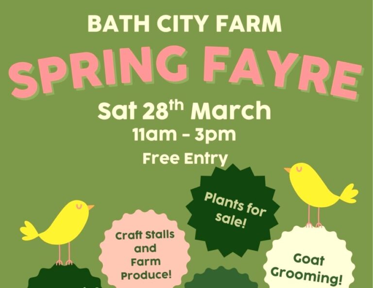 Bath City Farm hosts its free Spring Fayre on 28 March with animals, nature walks, workshops, food and family activities.