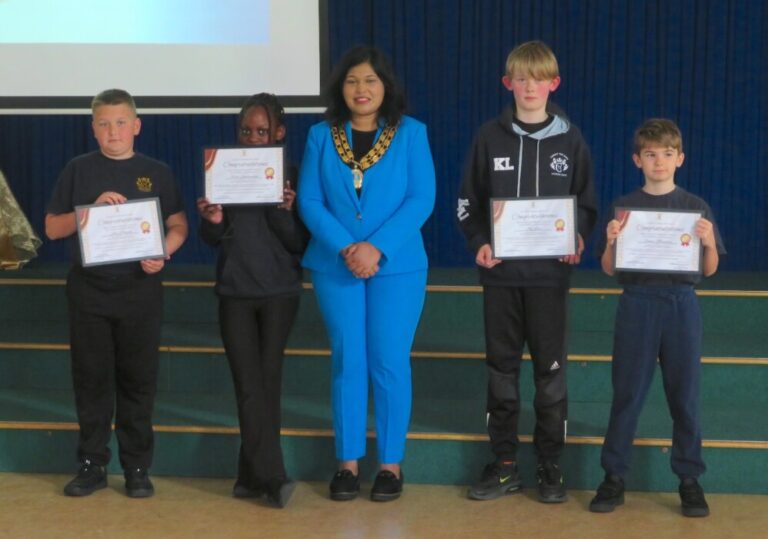 Pupils at Christ the King Catholic Primary School in Amesbury celebrate success after winning the Mayor’s ‘Our Amesbury, Our Community’ competition.