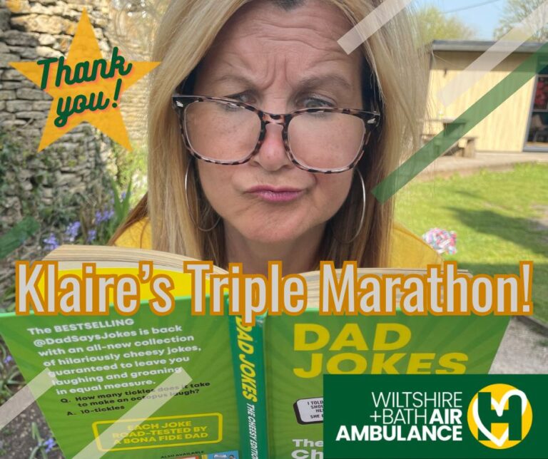 A Bath mum is running a triple marathon with 12 comedy stops to raise £14,000 for the air ambulance that saved her life.