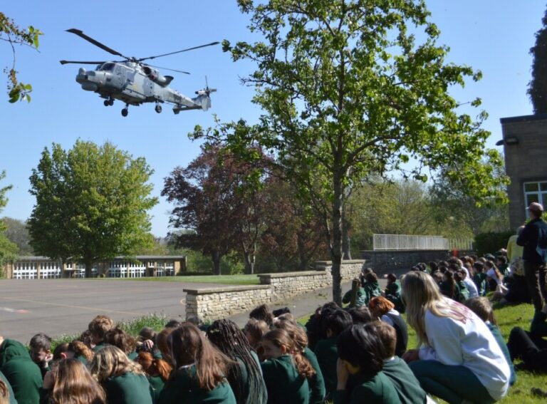 Children at Moorlands Schools Federation enjoyed a thrilling visit when a Royal Navy Wildcat helicopter landed on the school playground.