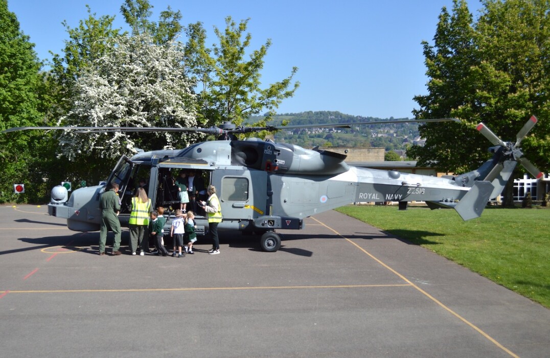 Children at Moorlands Schools Federation enjoyed a thrilling visit when a Royal Navy Wildcat helicopter landed on the school playground.