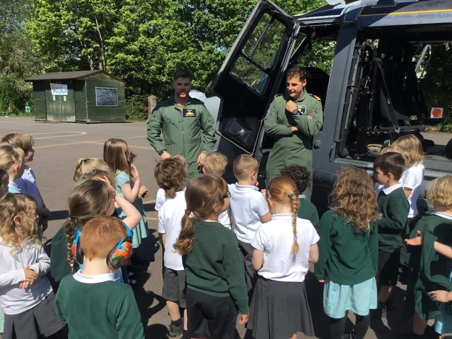 Children at Moorlands Schools Federation enjoyed a thrilling visit when a Royal Navy Wildcat helicopter landed on the school playground.
