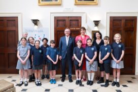 Freshford Church School pupils welcomed the US Ambassador as he opened a rare Declaration of Independence exhibition at the American Museum in Bath.