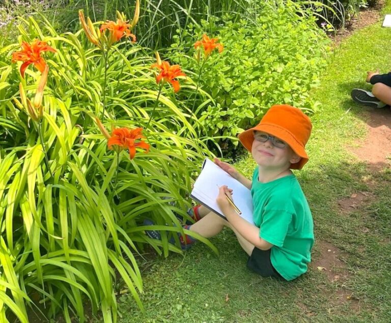 Reception pupils from Marksbury Church of England Primary School visited The Pig near Bath, using the gardens as inspiration for sketches and paintings.