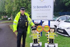 St Benedict's Catholic Primary School welcomed a local PCSO to promote road safety and is working with Anna Sabine MP and councils on plans for a new pedestrian crossing.