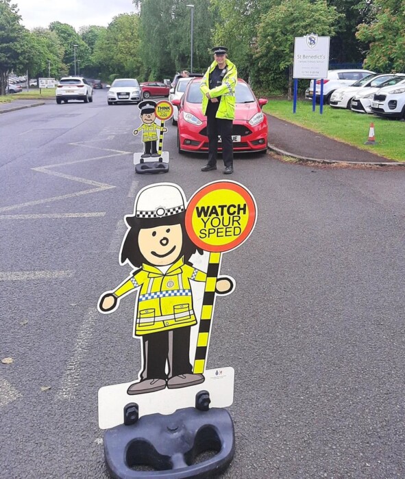 St Benedict's Catholic Primary School welcomed a local PCSO to promote road safety and is working with Anna Sabine MP and councils on plans for a new pedestrian crossing.
