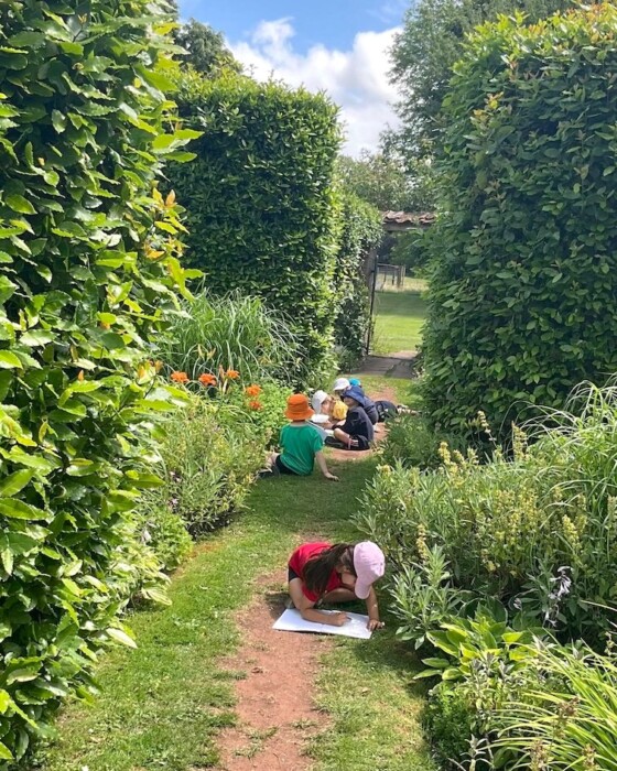 Reception pupils from Marksbury Church of England Primary School visited The Pig near Bath, using the gardens as inspiration for sketches and paintings.