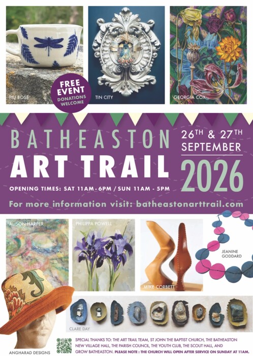 Explore work by 52 artists and enjoy free family workshops when the Batheaston Art Trail returns on 26 and 27 September 2026.
