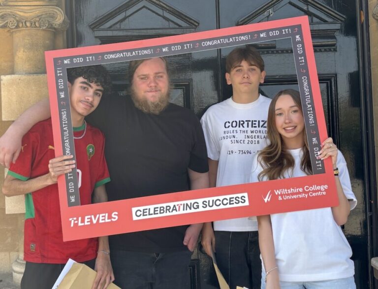 Wiltshire College students celebrate a 96% vocational pass rate and 94% T-Level pass rate, with many progressing to university and work.