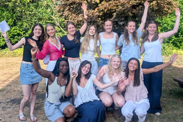 Royal High School Bath students celebrate strong A-Level and IB results, with 53% of grades at A or A* or equivalent and university places secured across the UK and beyond.