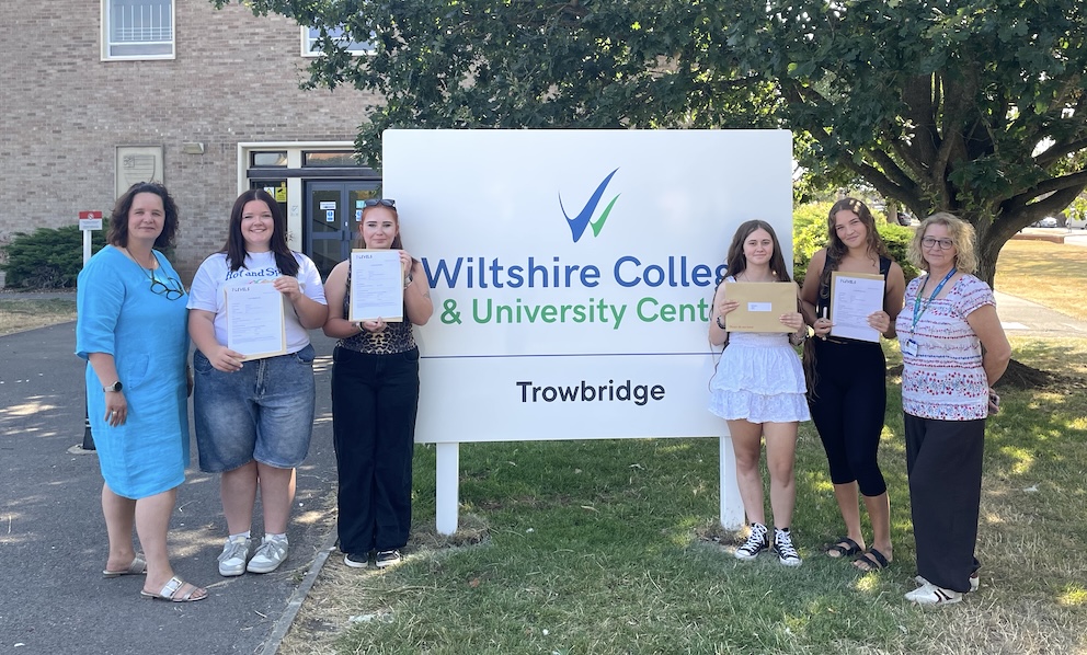 Wiltshire College students celebrate a 96% vocational pass rate and 94% T-Level pass rate, with many progressing to university and work.