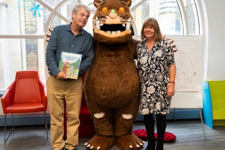 Dame Julia Donaldson and Axel Scheffler surprised Bath nursery children with a special Gruffalo Granny storytime at Bath Central Library.
