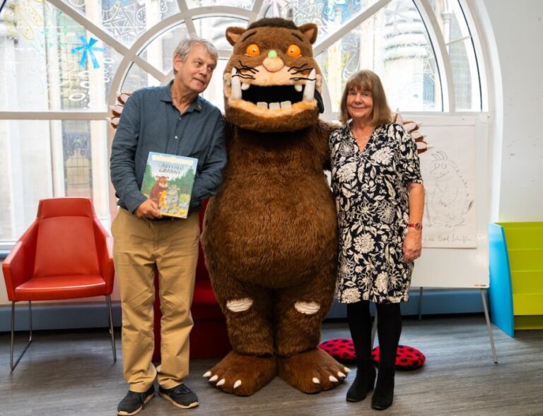 Dame Julia Donaldson and Axel Scheffler surprised Bath nursery children with a special Gruffalo Granny storytime at Bath Central Library.