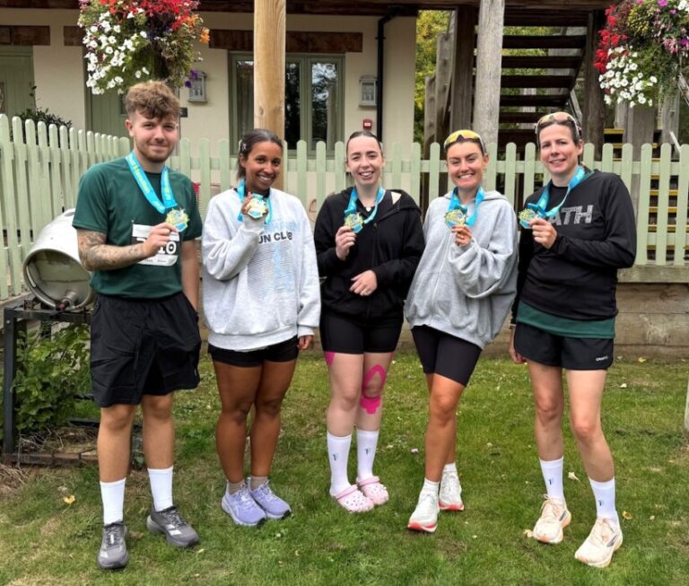 Six Gorse Hill Primary School staff completed the Swindon Half Marathon and raised more than £1,000 for domestic abuse charity Society Without Abuse.