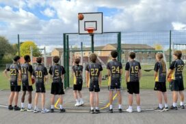 Royal Wootton Bassett Academy students are first to play on a new public basketball court at Showfield Park, providing a boost for local sport.
